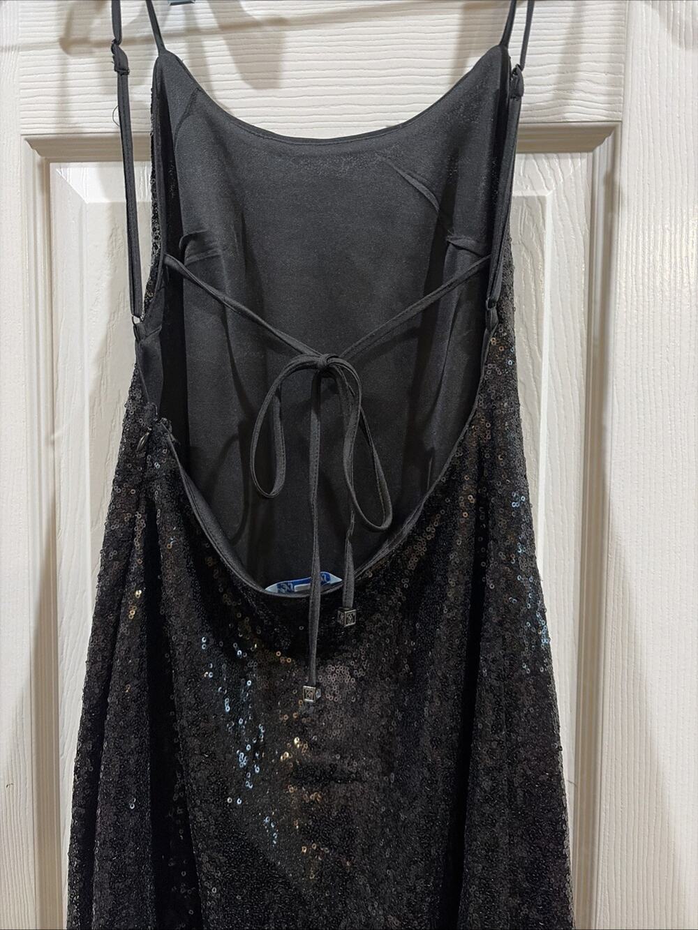 Womens Black Sequin Dress Short Party Small Backless